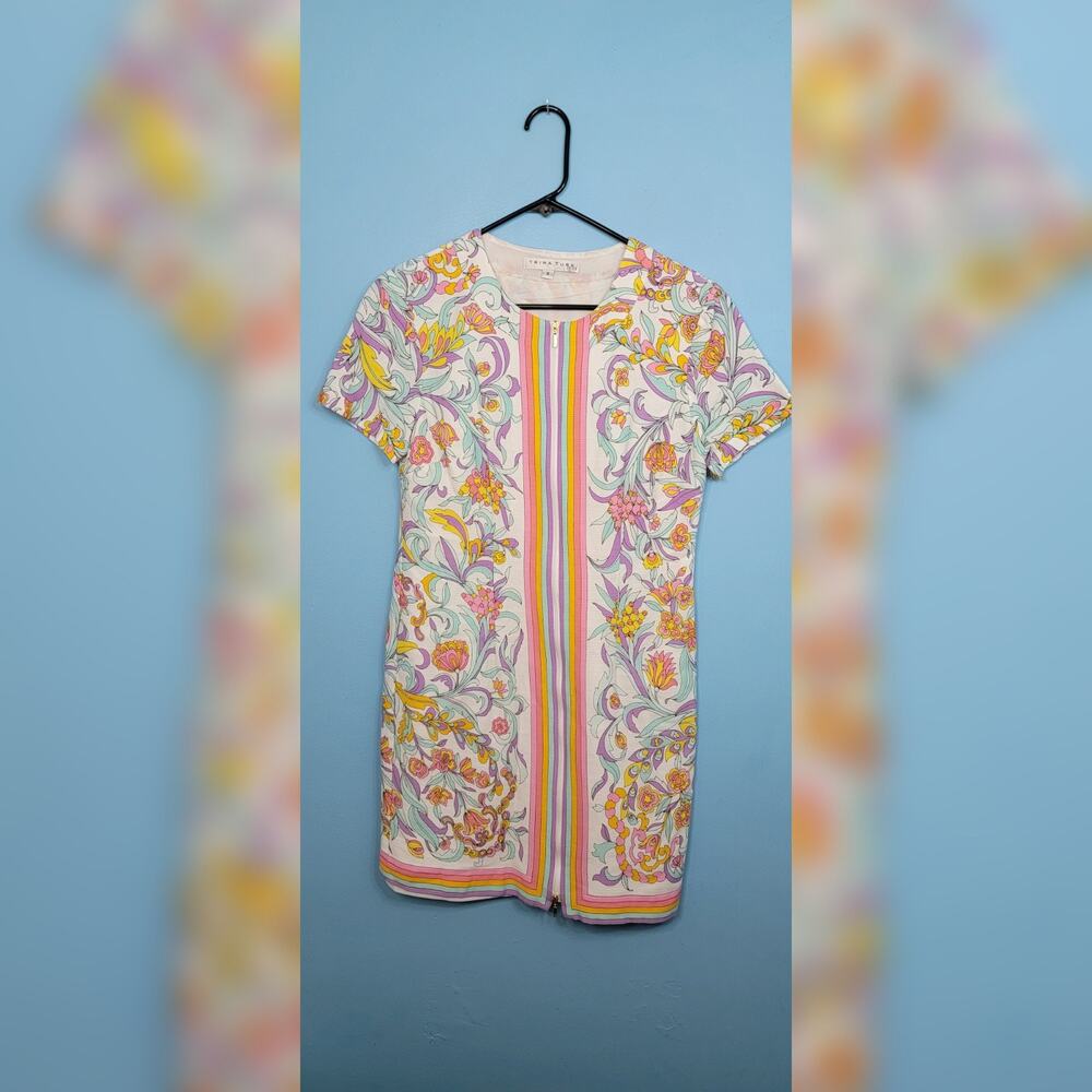 Trina Turk Size 8 Multicolored 2 Way Zip Front Closure Shift Summer Dress